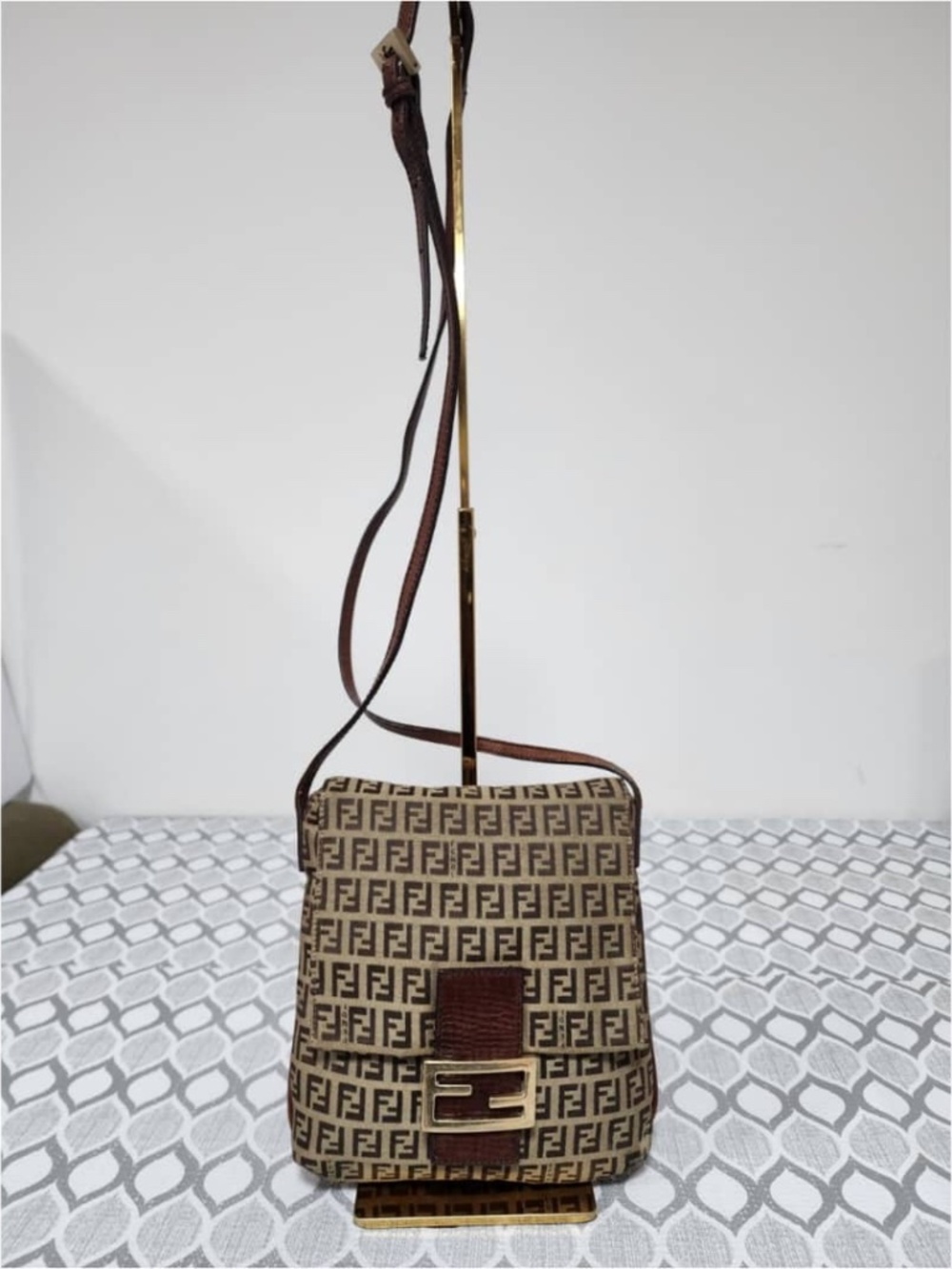 Authentic Fendi Canvas Mamma Messenger Bag Brown